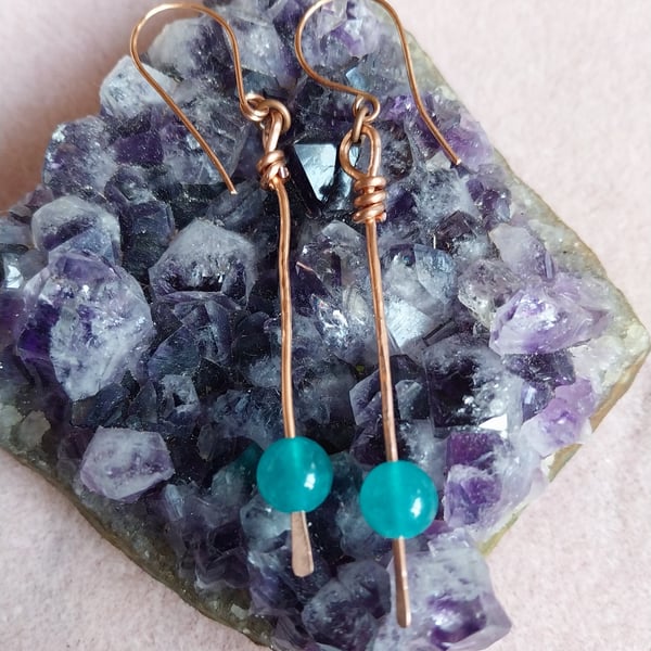 Hand Forged Copper and Bead Earrings 