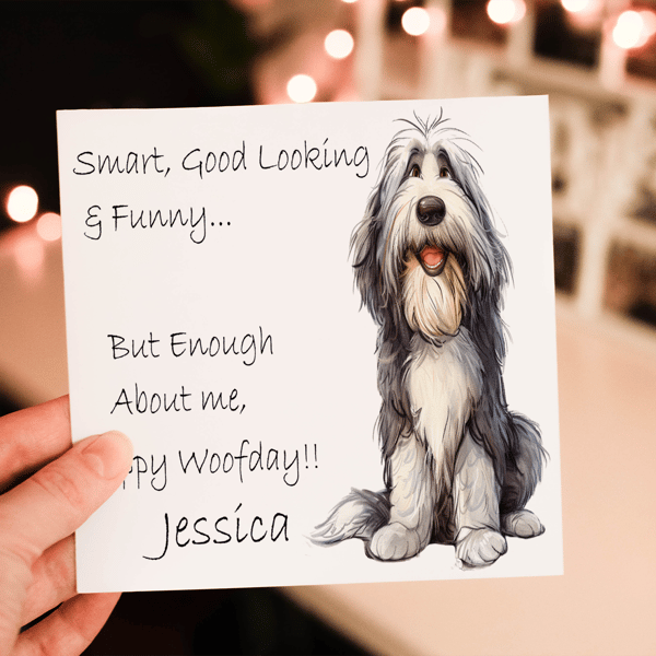 Bearded Collie Dog Birthday Card, Dog Birthday Card, Personalized Dog Breed Card