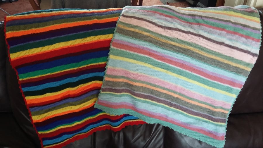 Baby blankets made to order in random stripes of any colour way.