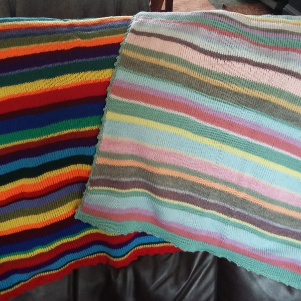 Baby blankets made to order in random stripes of any colour way.