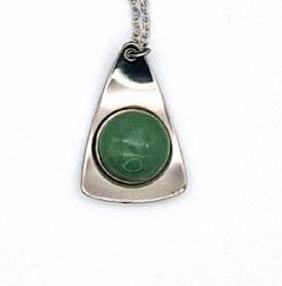 Green Aventurine Gemstone And Stainless Steel Necklace And Pendant