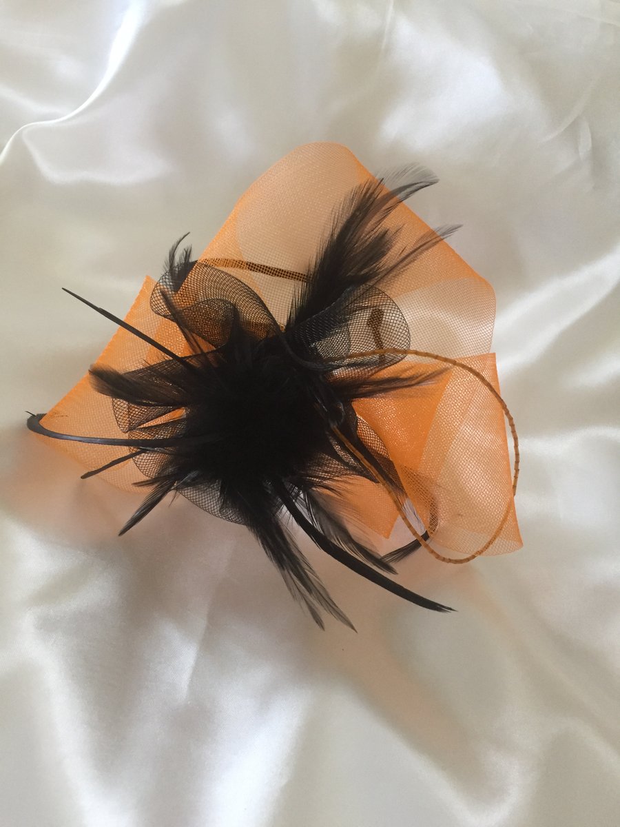 La Belle - Orange & Black Feather Fascinator - FREE UK POSTAGE!