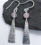 Sterling silver rose quartz earrings elongated textured triangle