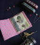 Patchwork stripe needle case made from Tilda fabric in shades of red and natural - Image 3