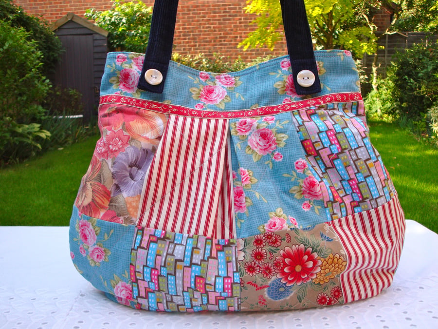 SALE Cotton Patchwork Handbag - internal zip po... - Folksy