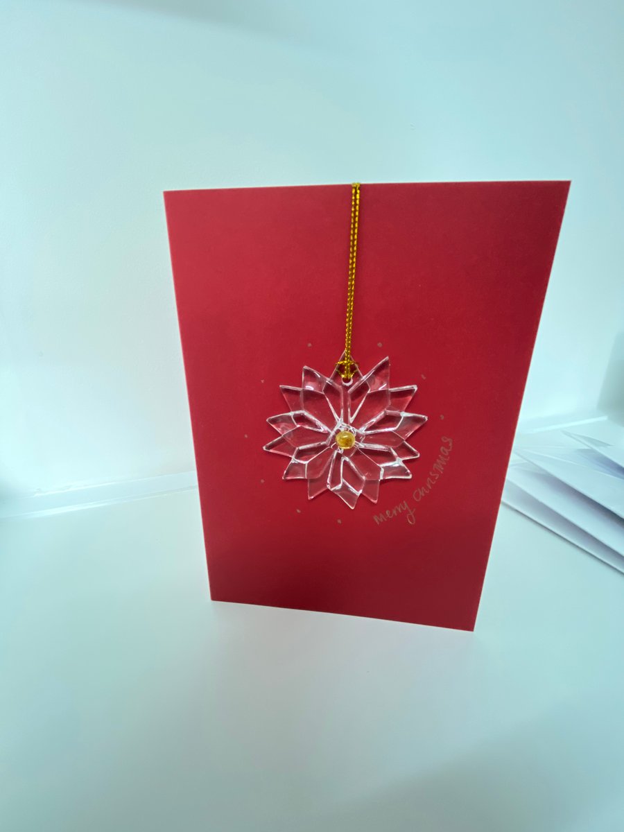 Christmas fused glass snowflake  keepsake card