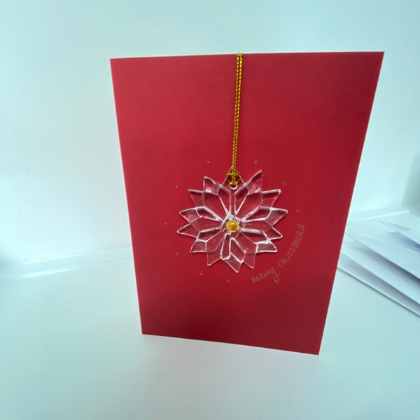Special fused glass snowflake  keepsake card