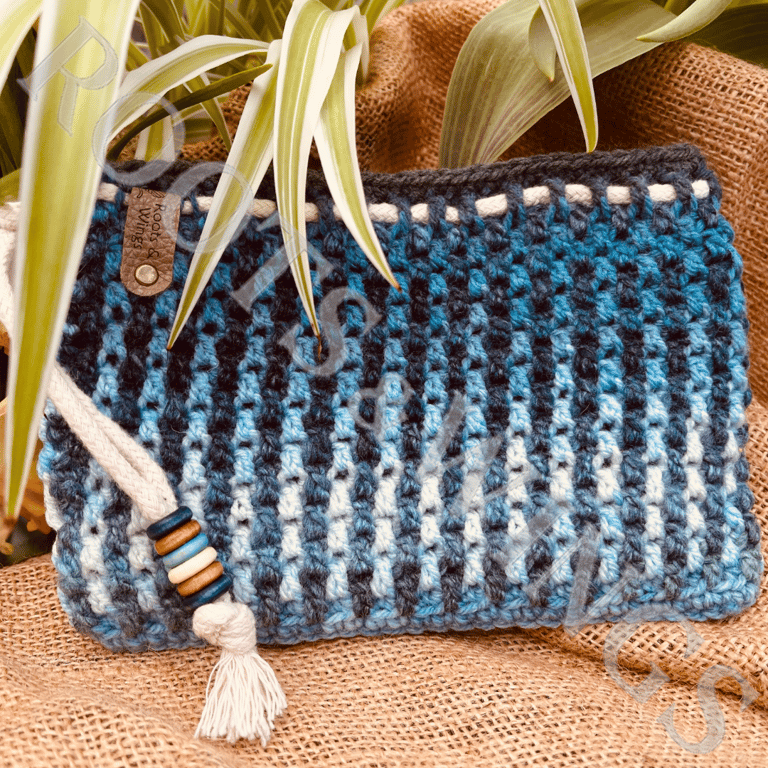 Frosty Tides 25-25 Handmade Crochet Clutch Bag One of a Kind Wristlet