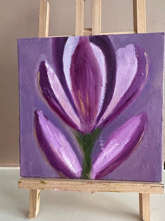 Handpainted Purple magnolia flower in 8x8inch canvas panel 