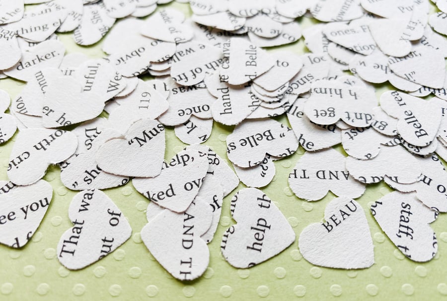 500 Book Novel Paper Confetti Hearts - Many book choices - Wedding Party Decor