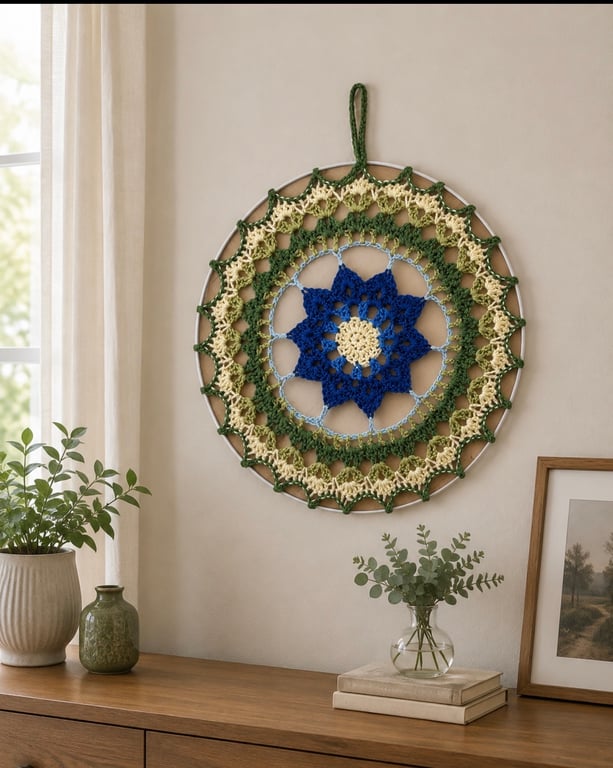 Blue Meadow Handmade Crochet Mandala Wall Hanging