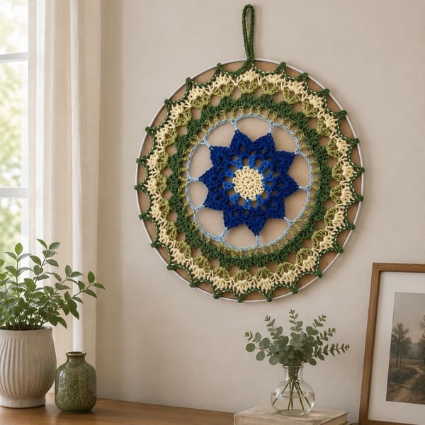 Blue Meadow Handmade Crochet Mandala Wall Hanging