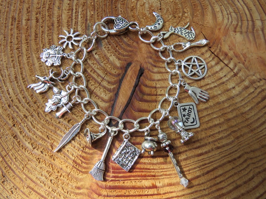 Witches Charm Bracelet, Wiccan, Pagan, Samhain, Sabbat, Halloween Birthday Gift