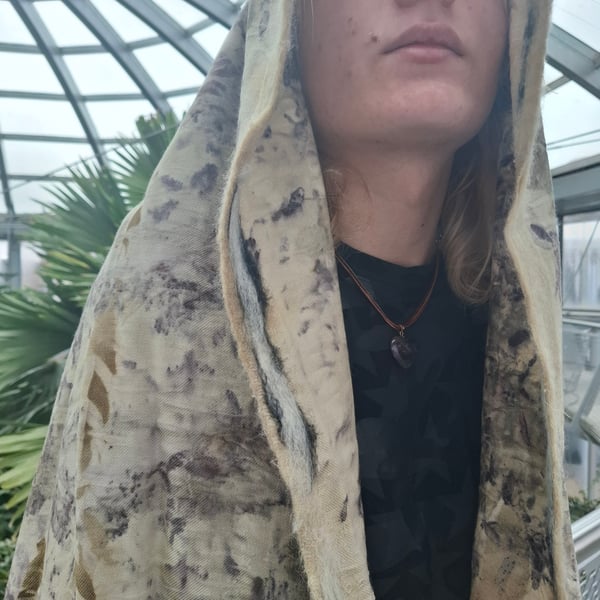 eco printed felted pure wool scarf