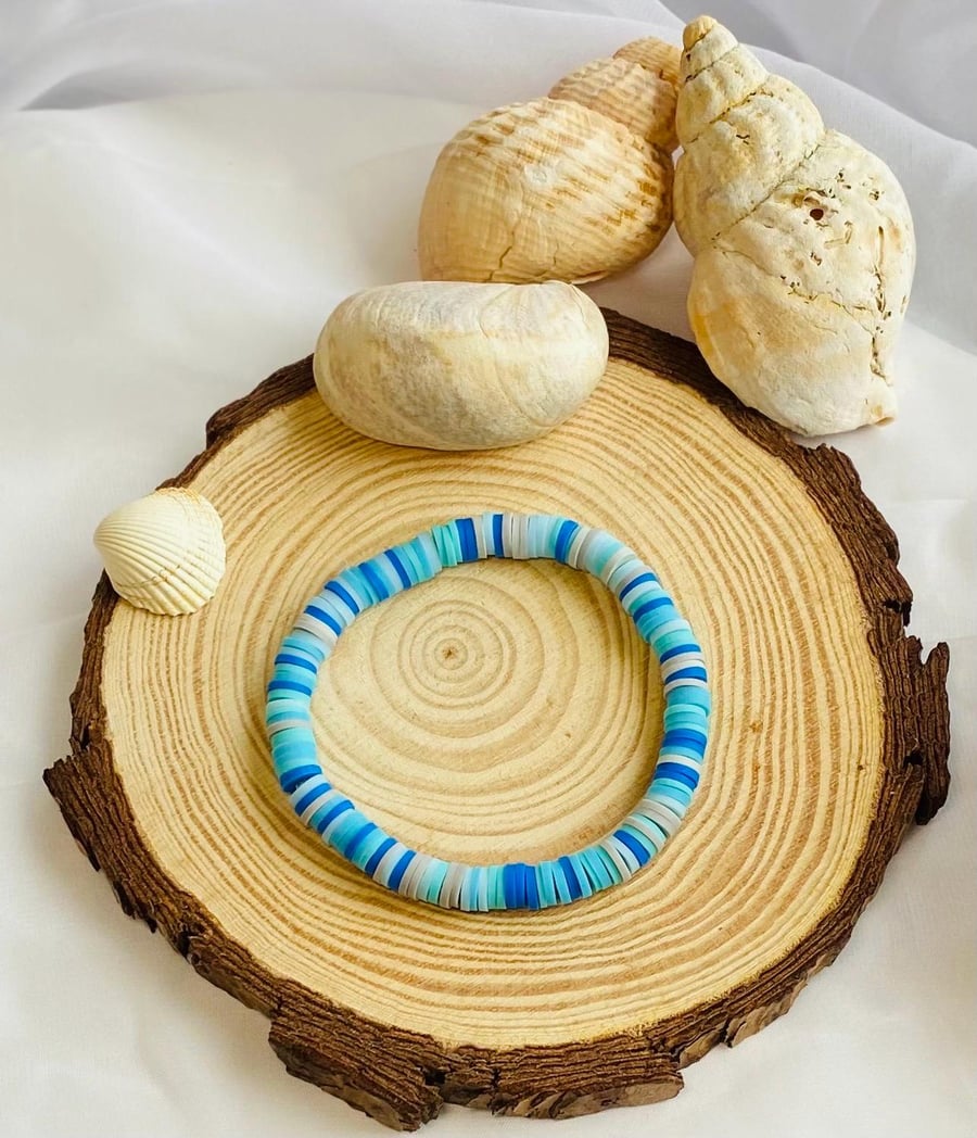 Ocean Blue Clay Beaded Bracelet