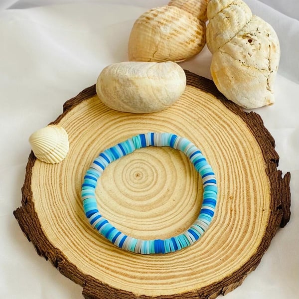 Ocean Blue Clay Beaded Bracelet