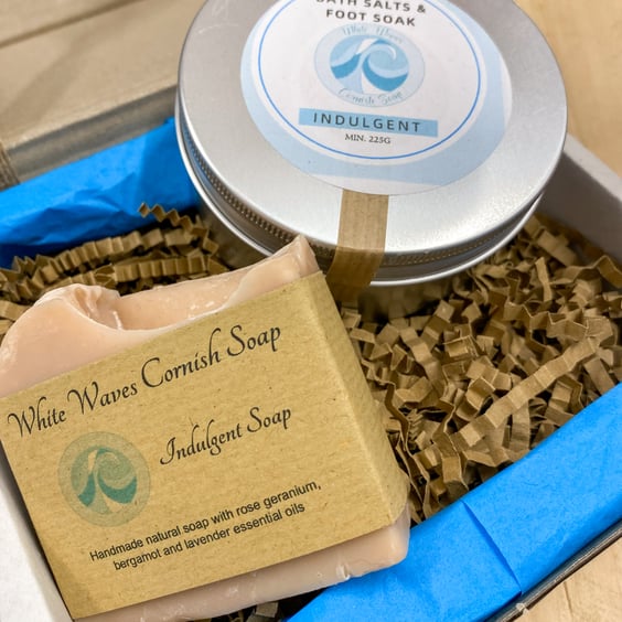 Bath treat gift box "Indulgent" - soap and bath salts - postage included