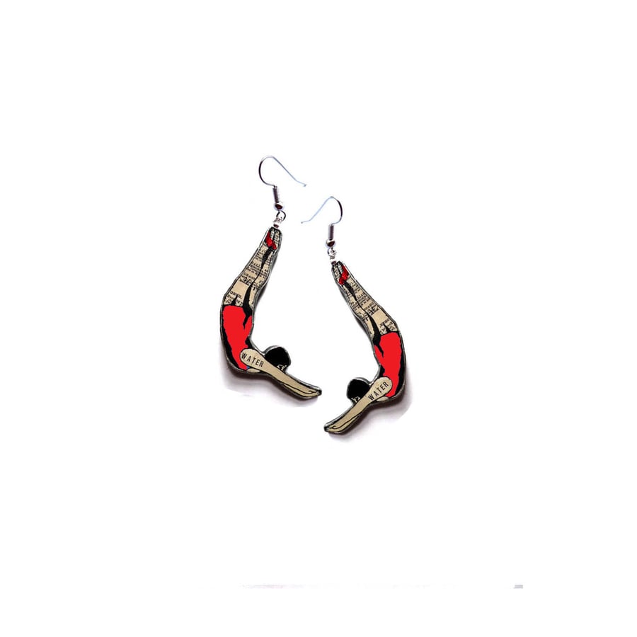 Wonderfully whimsical Resin Red Diver Earrings by EllyMental