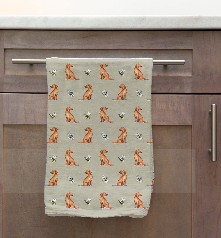 Labrador Fox Red & Bee Tea Towel