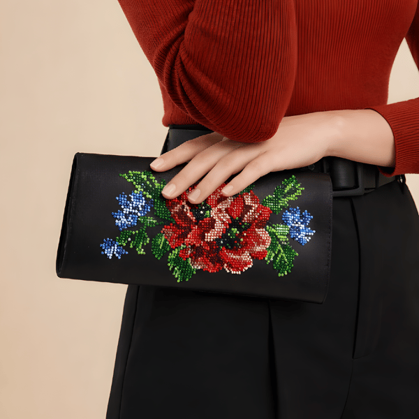 Beaded Red Poppy Evening Clutch Bag, Hand Embroidered Floral Wristlet