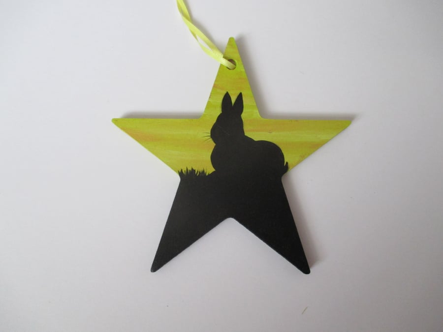 Bunny Rabbit Painted Star Hanging Decoration Silhouette