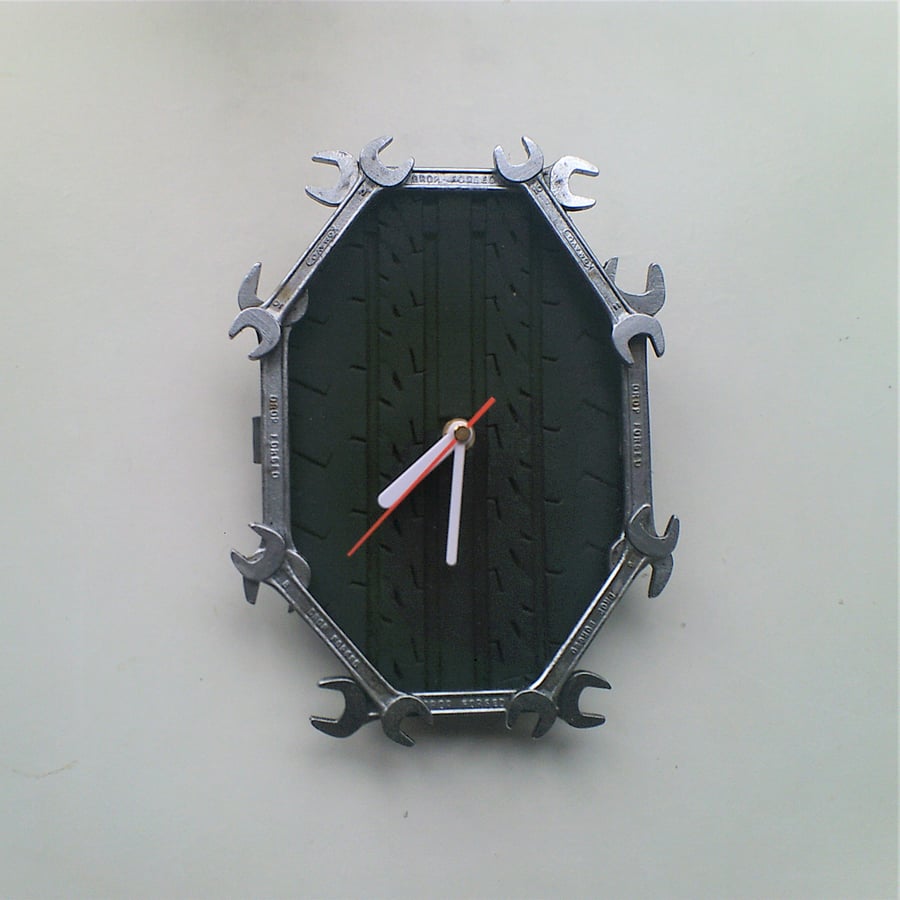 Reclaimed Spanner and Tyre Tread Wall Clock