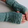 Fingerless Gloves Mittens Wrist Warmers in Duck Egg Blue Aran Wool