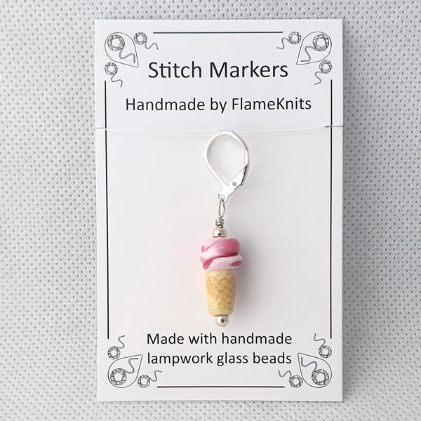 Tiny Glass Ice Cream Stitch Marker - Raspberry Ripple
