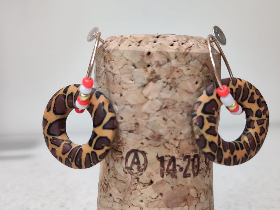Leopard hoop bead dangle
