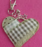 Handmade Fabric Patchwork Heart Keyring Bag Charm Green - Image 3