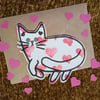 Valentines Cat card hand painted watercolour shaped greeting card love hearts