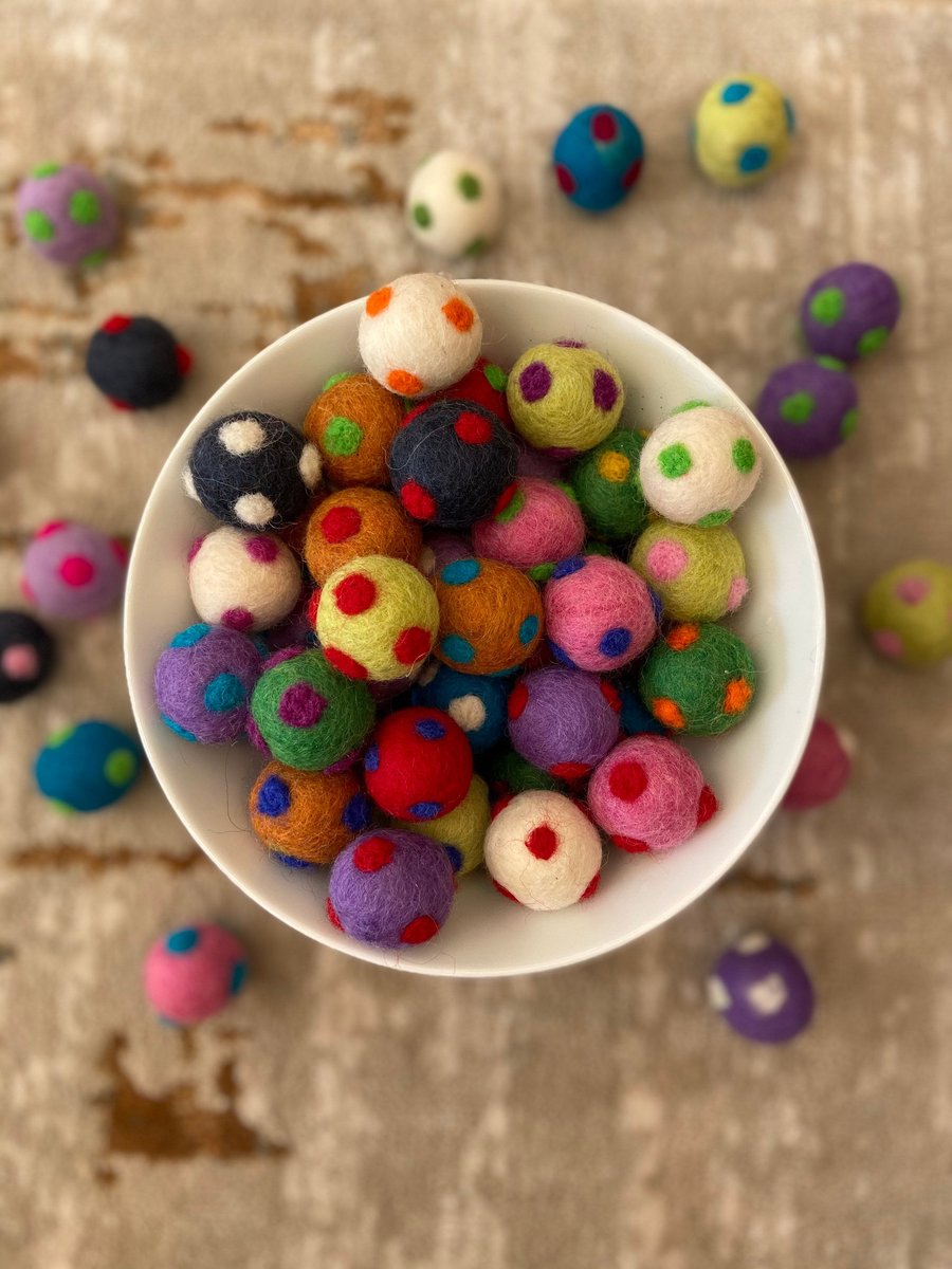 Polkadot felt balls (swipe for colours) 2.5cm Nepalese wool felt ball pom poms 