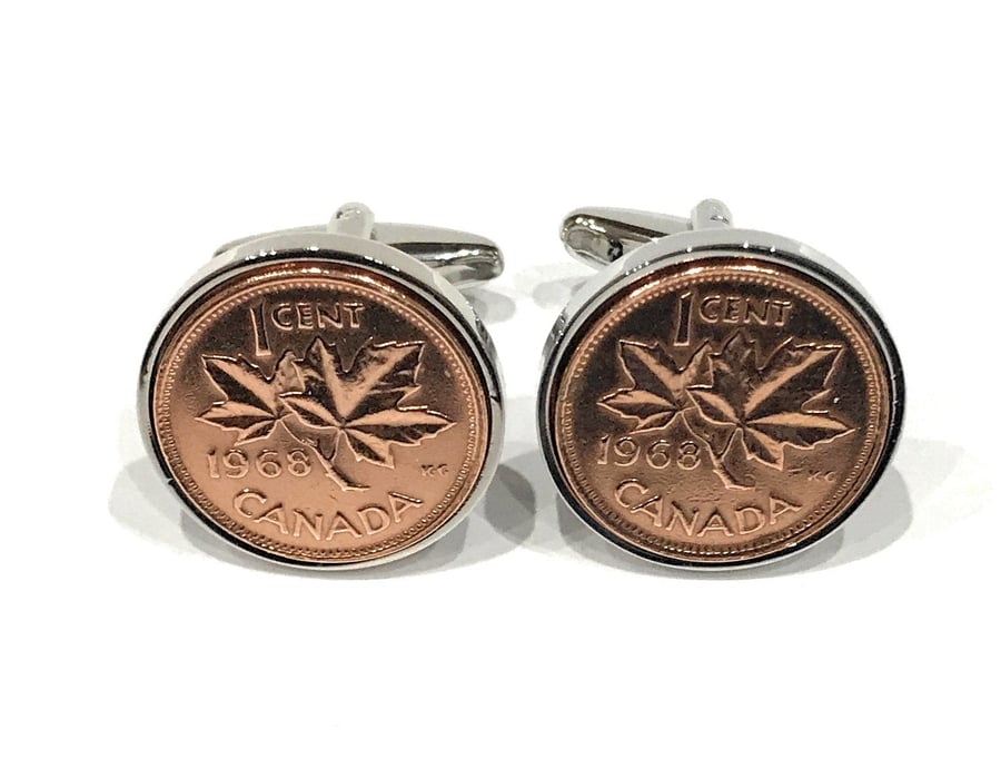 1969 52nd Birthday Anniversary 1 cent Canadian coin cufflinks - Cent cufflink