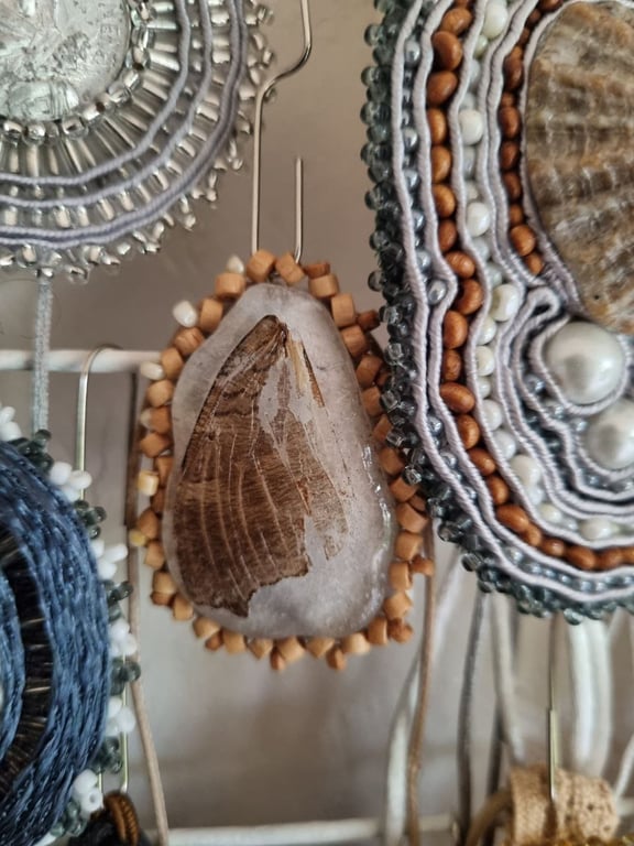 Autumn Wing – Seaglass Amulet with Real Butterfly Wing & Bamboo Beads