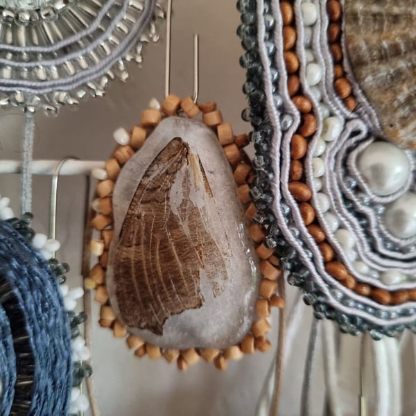 Autumn Wing – Seaglass Amulet with Real Butterfly Wing & Bamboo Beads