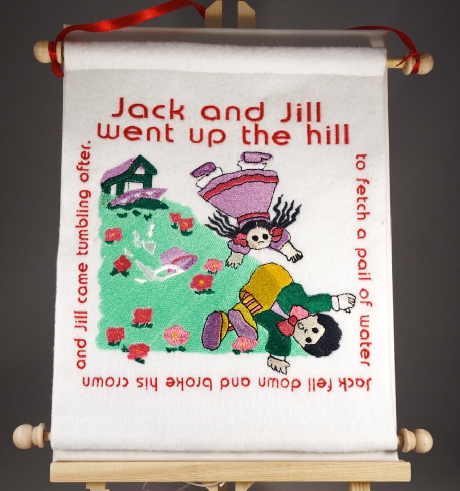 Jack and Jill. Hand Crafted, Embroidered Nursery Rhyme Wall Hanger
