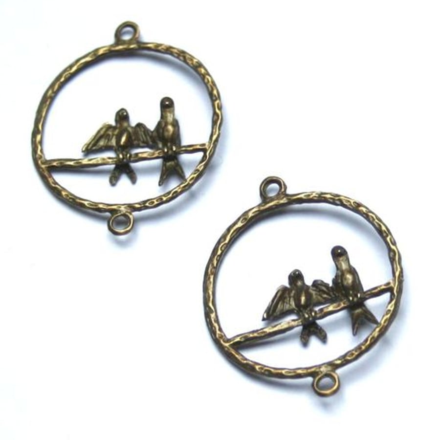 antique bronze double birds - 2pcs 