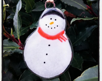 Fused Glass Snowman Decoration, Ornament for your Christmas Tree