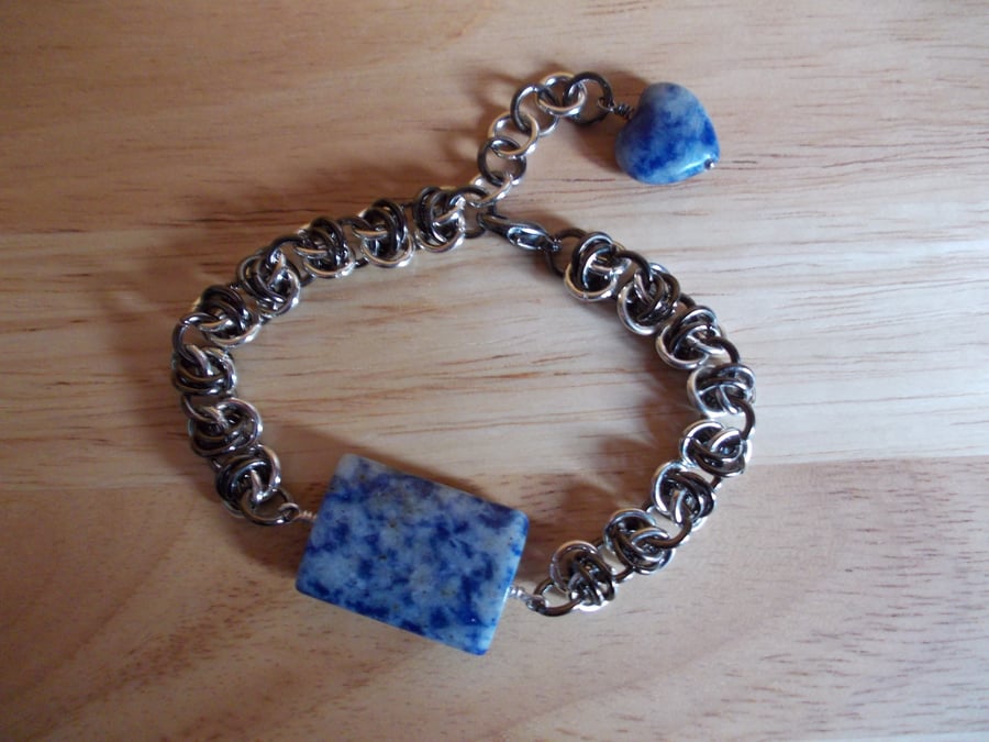 Chainmaille bracelet featuring Sodalite stone