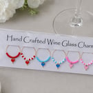 Colourful Heart Wine Glass Charms - set of 6