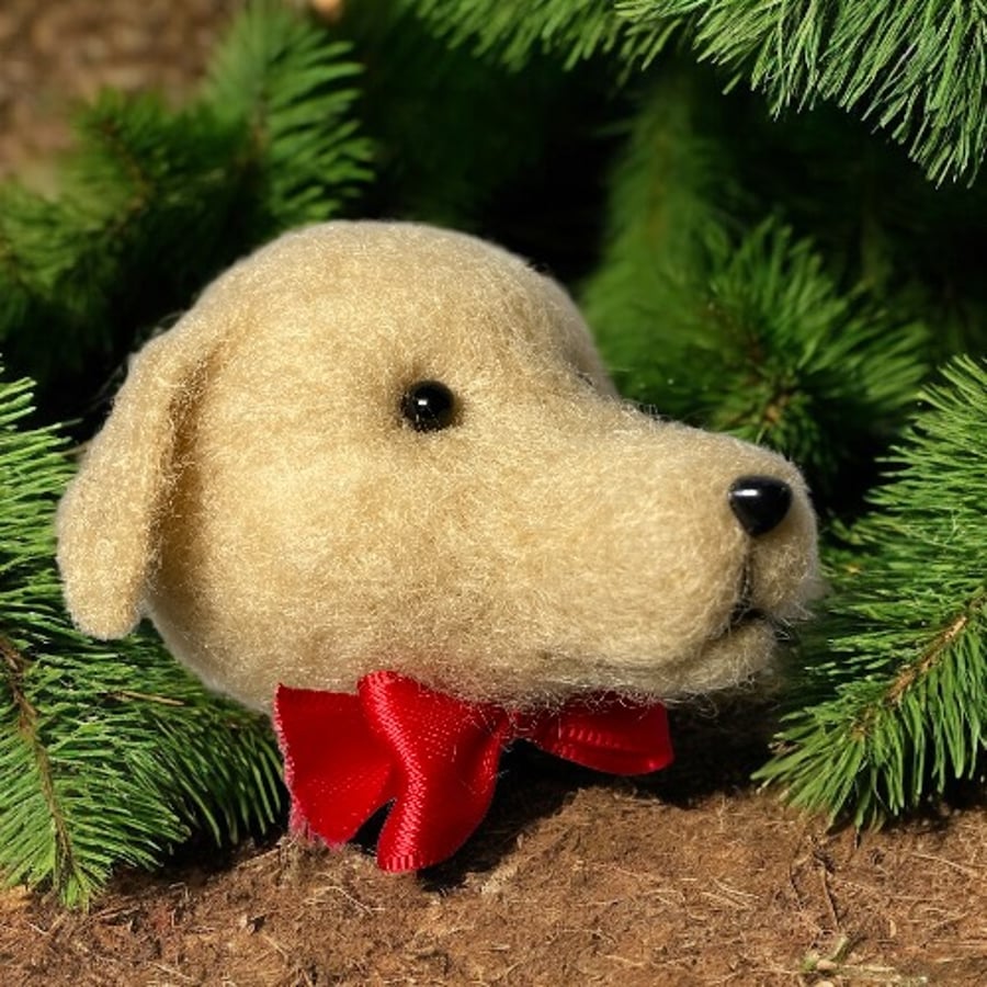 Needle felted Golden Labrador head bauble decoration