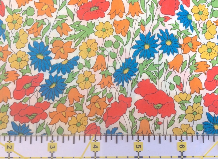 Liberty Fabric 10" Square : POPPY AND DAISY : Blue Green Orange White Floral