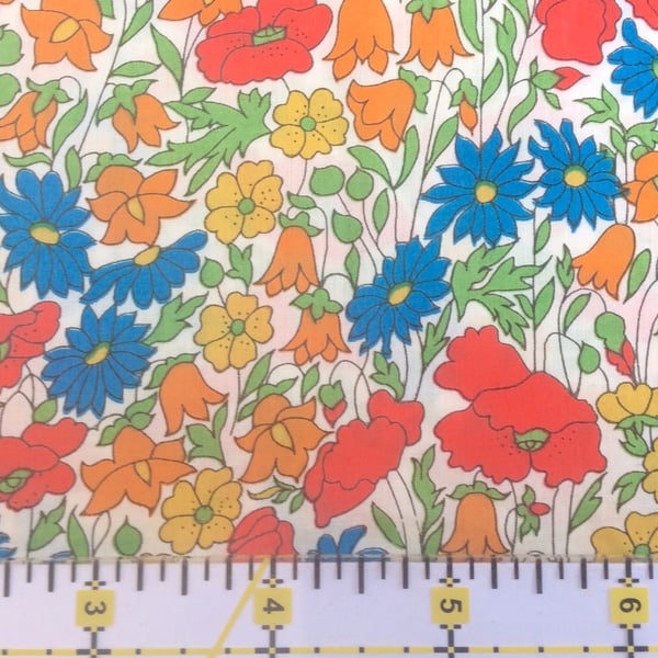 Liberty Fabric 10" Square : POPPY AND DAISY : Blue Green Orange White Floral