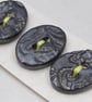 3 Medium Oval Black Ice Brocade Pattern Ceramic Buttons - Image 2