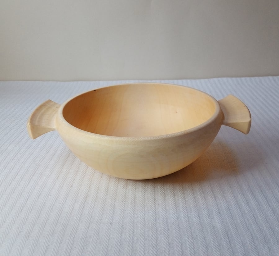Bowl in Sycamore Wood Hand Carved Handles 