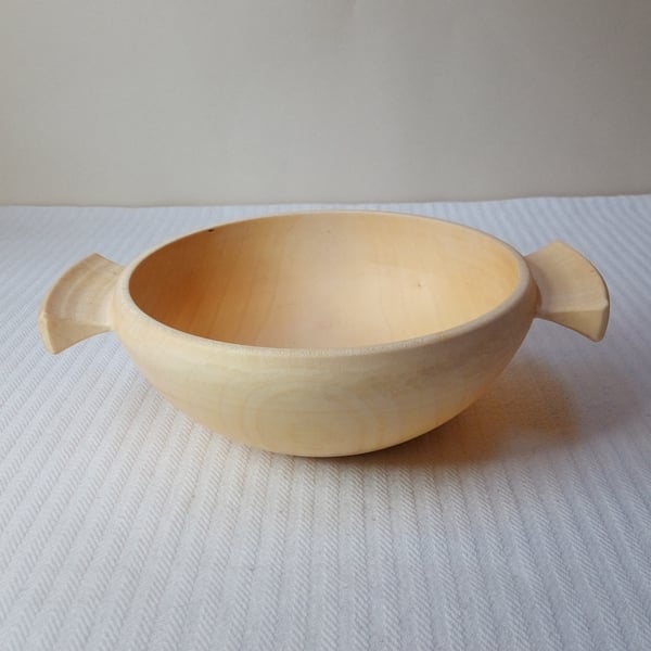 Bowl in Sycamore Wood Hand Carved Handles 