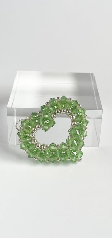 Green Crystal Open Heart Handbag Charm, with a Chainmaille Chain and Keyring 