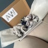 100% pure silk scrunchies. Custom set digitally printed design