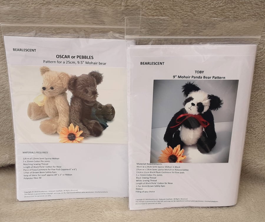 Teddy bear sewing patterns, bear and panda paper patterns, make your own