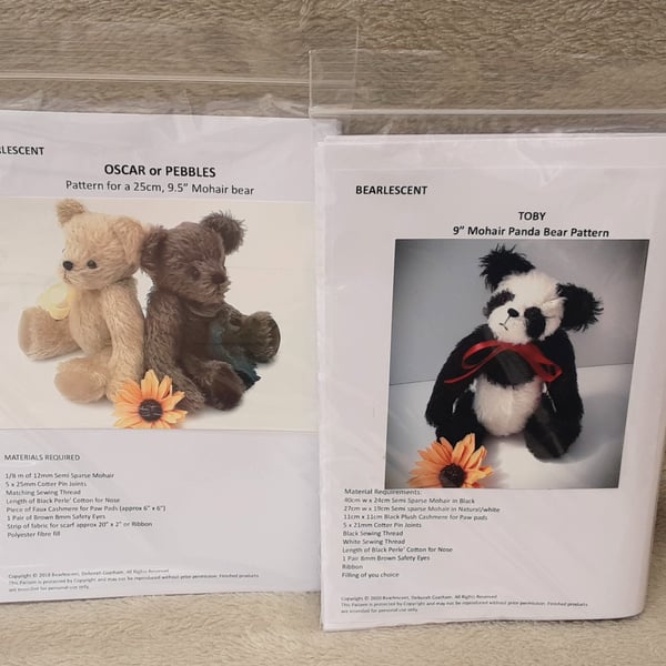 Pack of 2 sewing patterns, mohair bear making patterns, Beautiful bundle 